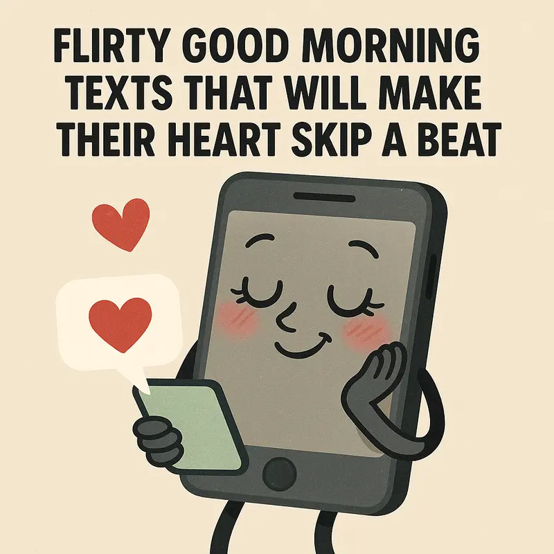 Smiling cartoon smartphone sending heart emojis with flirty text.