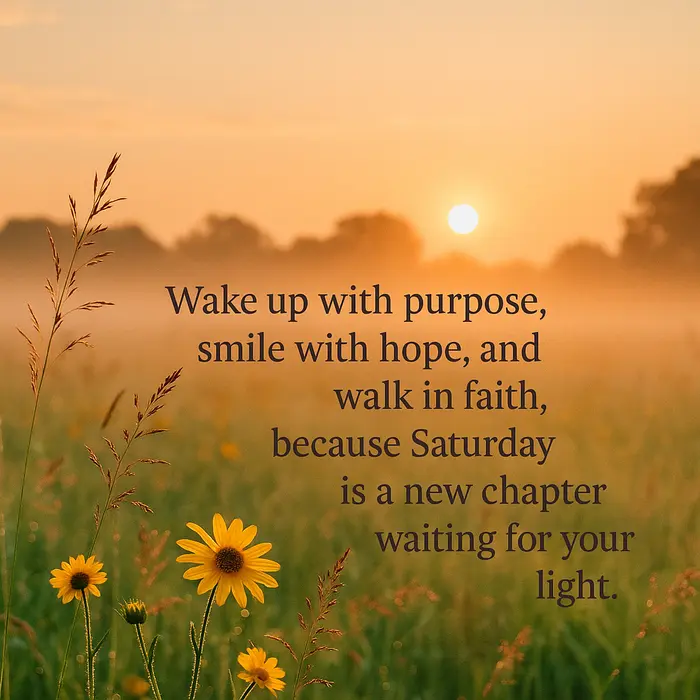 Wake up with purpose, smile with hope, and walk in faith, because Saturday is a new chapter waiting for your light