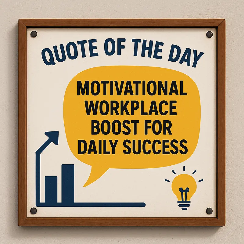Motivational office quote framed on wall with speech bubble, graph, and lightbulb icons.