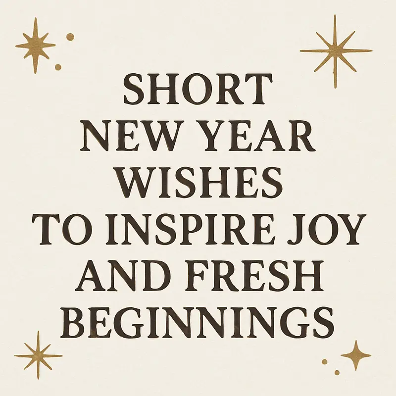 Elegant New Year greeting text with gold star graphics on a soft paper-like background.
