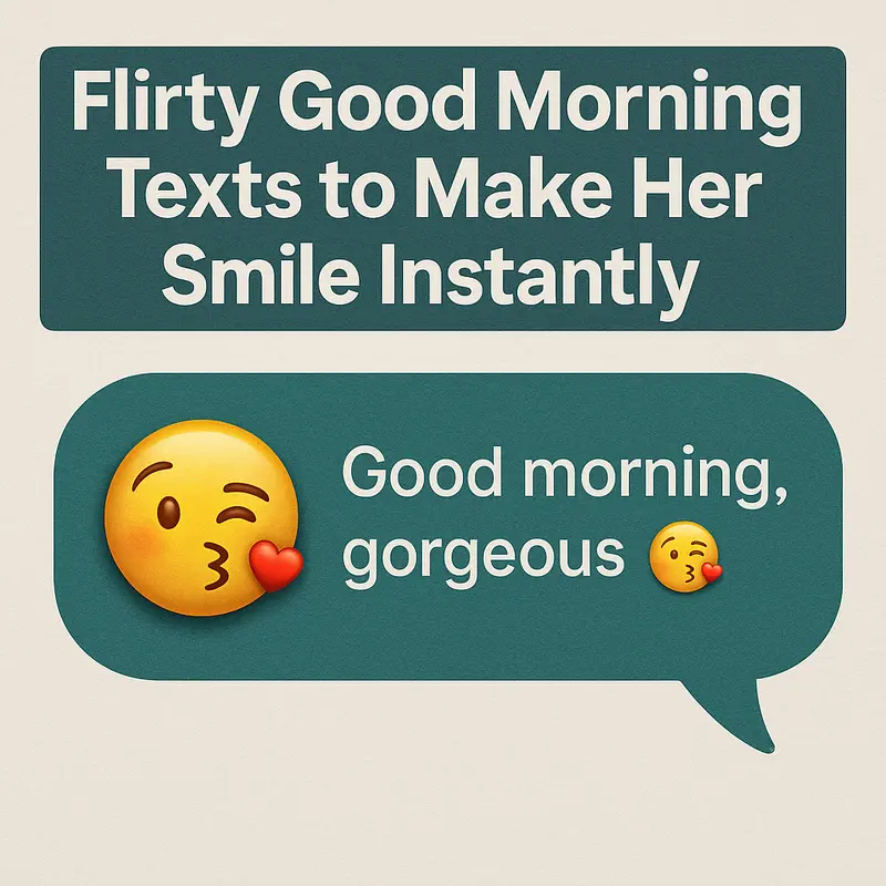 Flirty good morning text in a teal speech bubble with emojis.