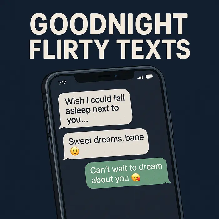 Smartphone showing flirty goodnight texts on dark background.