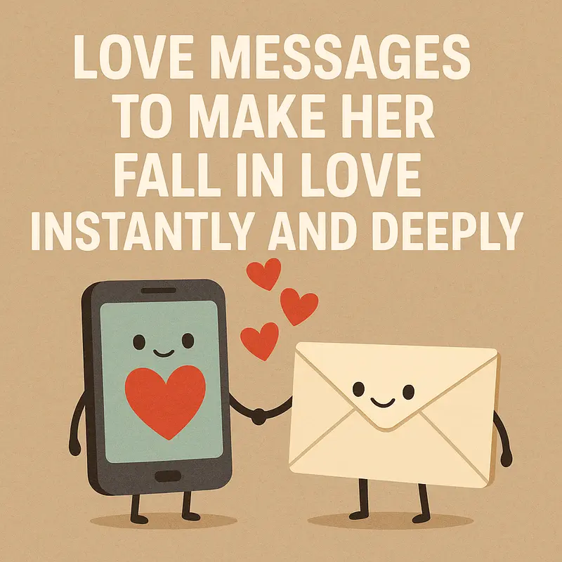 Cartoon phone and envelope with hearts and love message text.