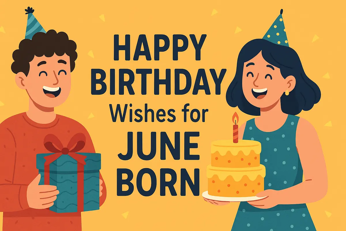 Colorful birthday celebration illustration for June born with cake and gift