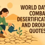 Illustration of a person watering a plant on cracked earth for World Day to Combat Desertification and Drought quotes.