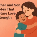Cartoon of loving hug with text — mother and son quotes about love and strength