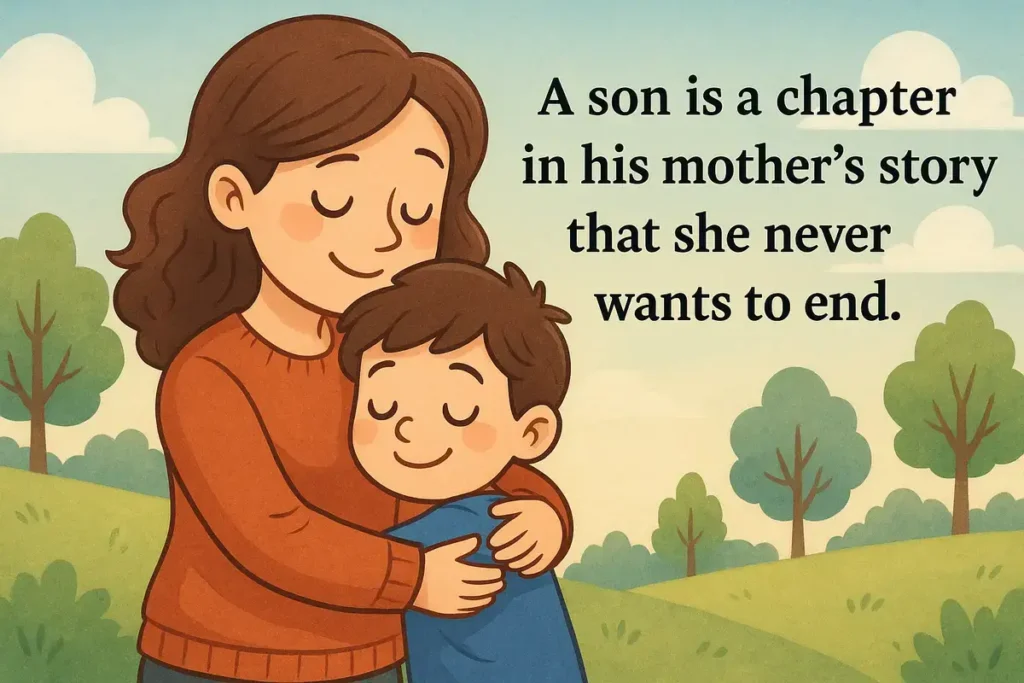 Mother hugging son with touching quote, cartoon style – Mother and son quotes