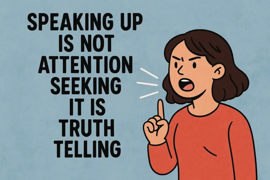 Cartoon woman speaking up with quote about truth-telling—quotes about mental health